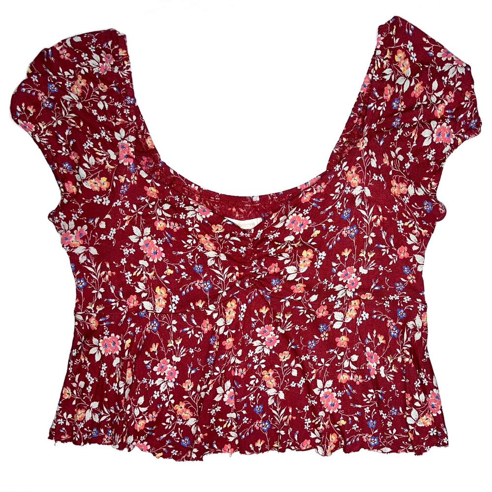 Urban Outfitters Delaney Puff Sleeve Floral Babydoll Cropped Top Size Large